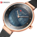 CURREN 9032 Creative Womens Watches with Stainless Steel Mesh Strap Charming Quartz Wristwatch Ladies Unique Dial Female Clock